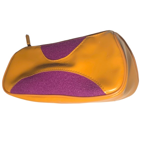 NEW! VTG Retro Clinique Tan Orange PVC Purple Felt Cosmetic Makeup Bag Travel - Picture 5 of 6